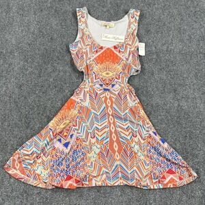 Mara Hoffman Dress Womens Small Orange Cutout Fit Flare Geo Boho Sundress